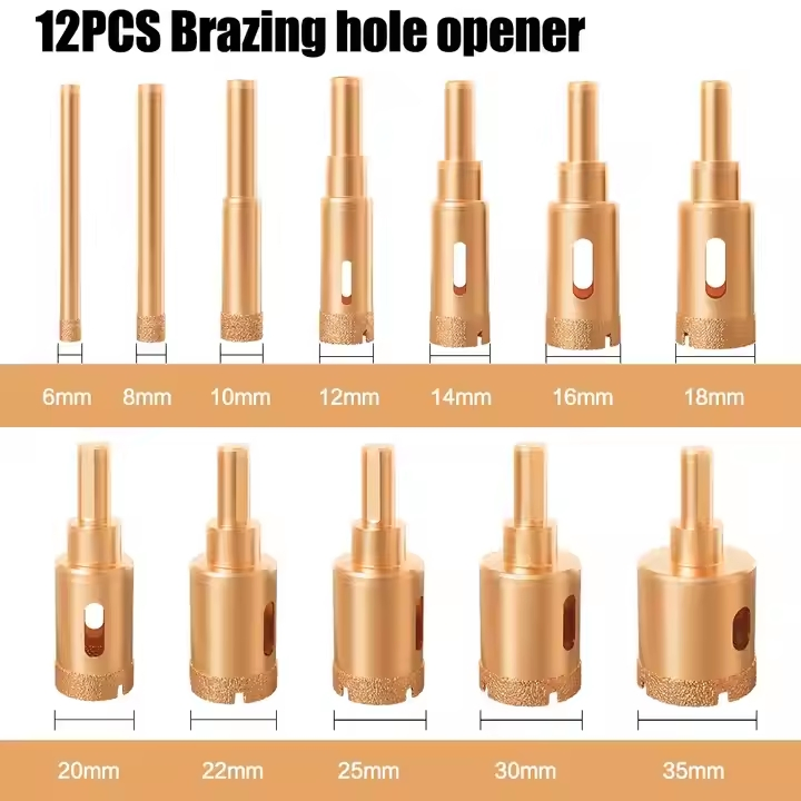M10 Brazed Diamond Hole Opener Set Stone Reaming M10 Tile Marble Granite Cut-out Emery Drill Bits