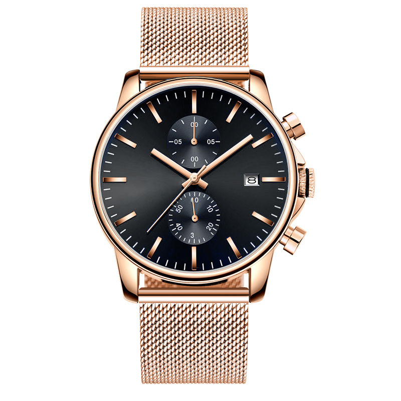 Auto Date Fashion Business Mens Watches with Stainless Steel Mesh Strap