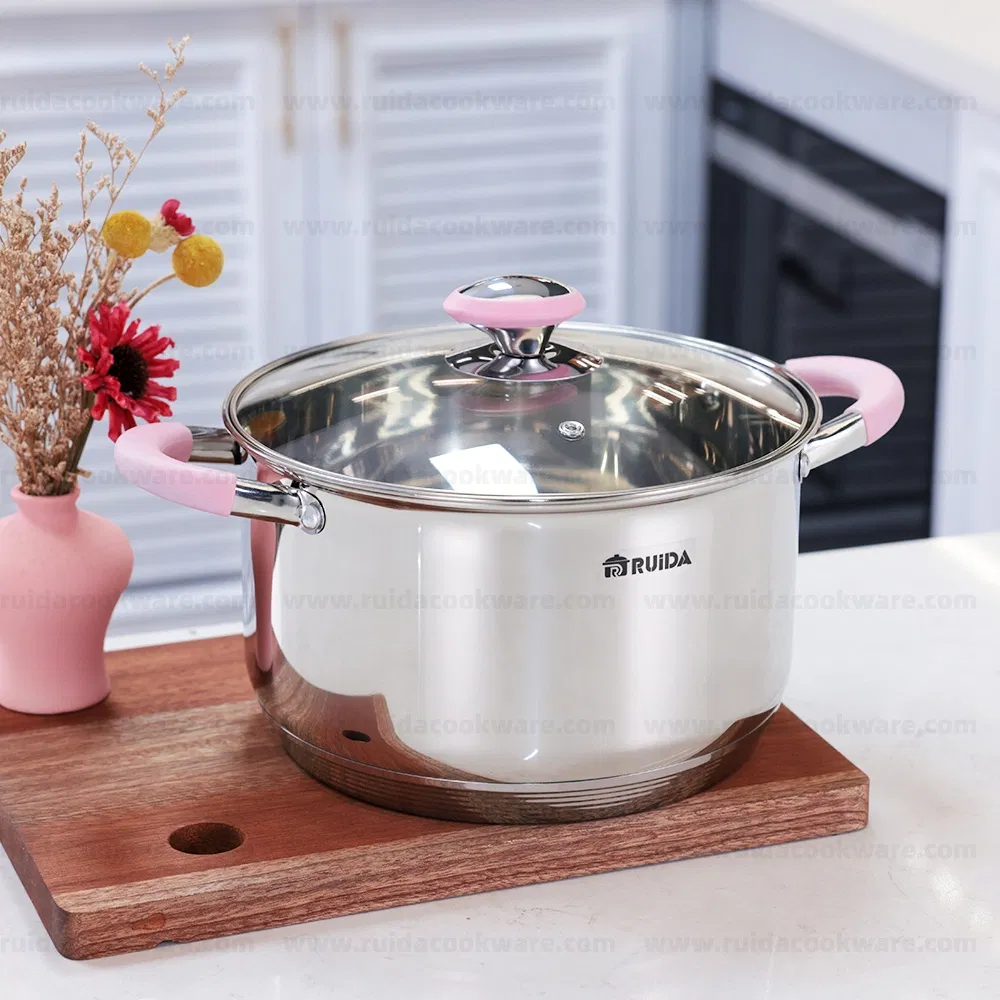 New Arrival Stainless Steel 14PCS Cookware Set with Customized Color Silicone Handle