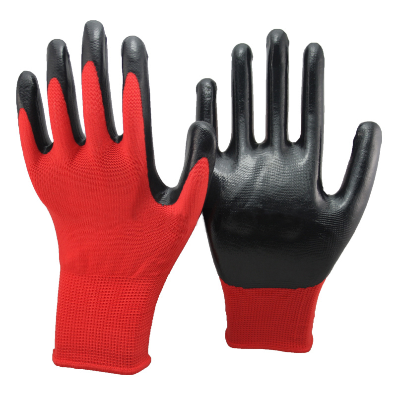 Nmsafety Polyester Palm Coated Grey Nitrile China Safety Work Gloves