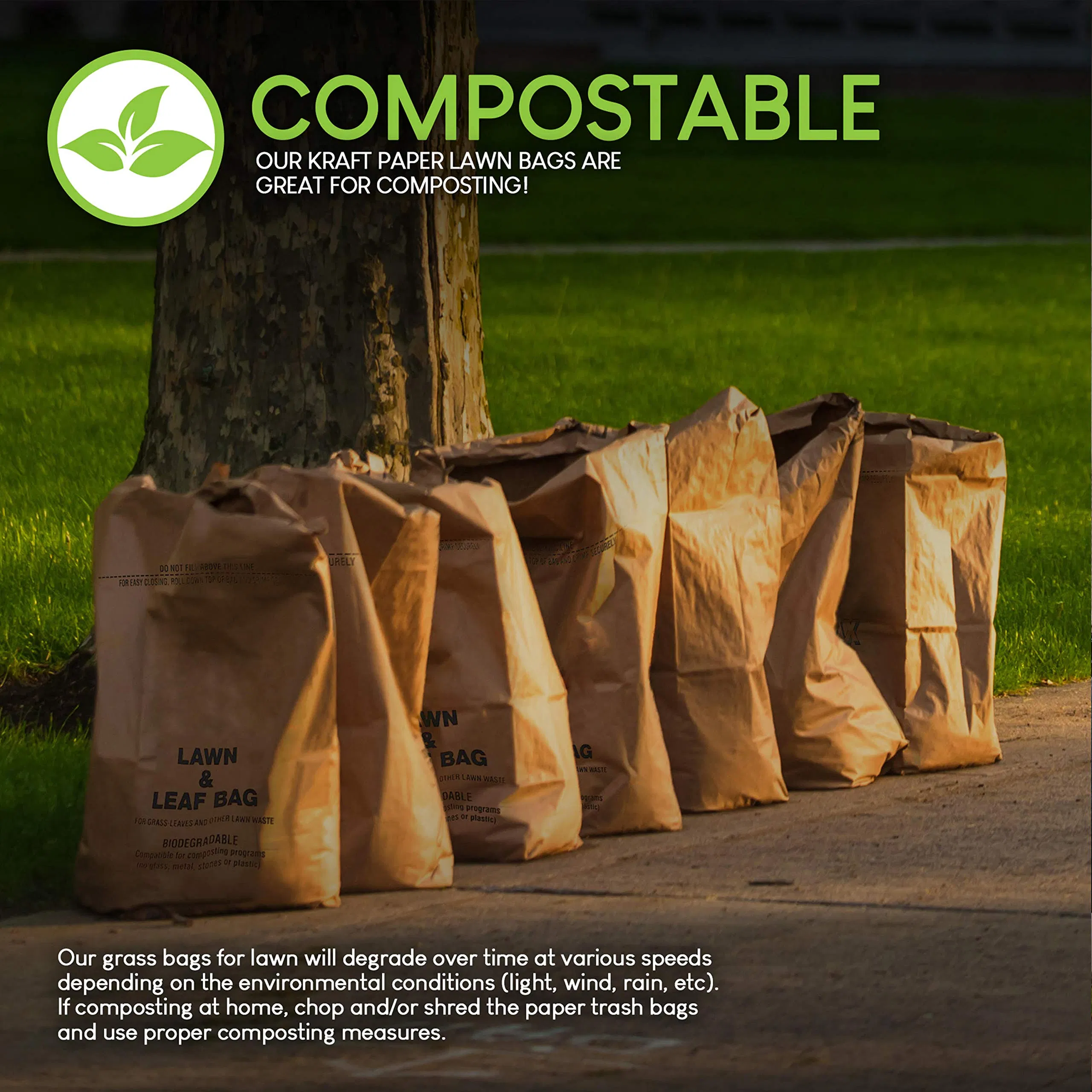 Multi Layers Large Kraft Lawn and Leaf Bags Eco-Friendly Heavy Duty Trash Bags, Tear Resistant Yard Waste Bags for Grass Clippings, Leaves for Home and Garden