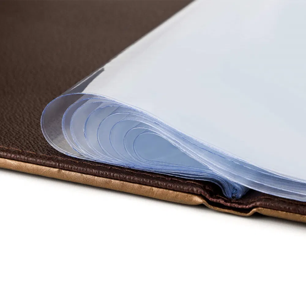 Hardcover PU Leather Binding High Quality Hotel A4 Transparent PVC Inside Restaurant Menu Cover