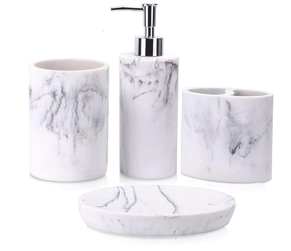 4PCS Resin Bathroom Accessory Set with Soap Dispenser Toothbrush Holder