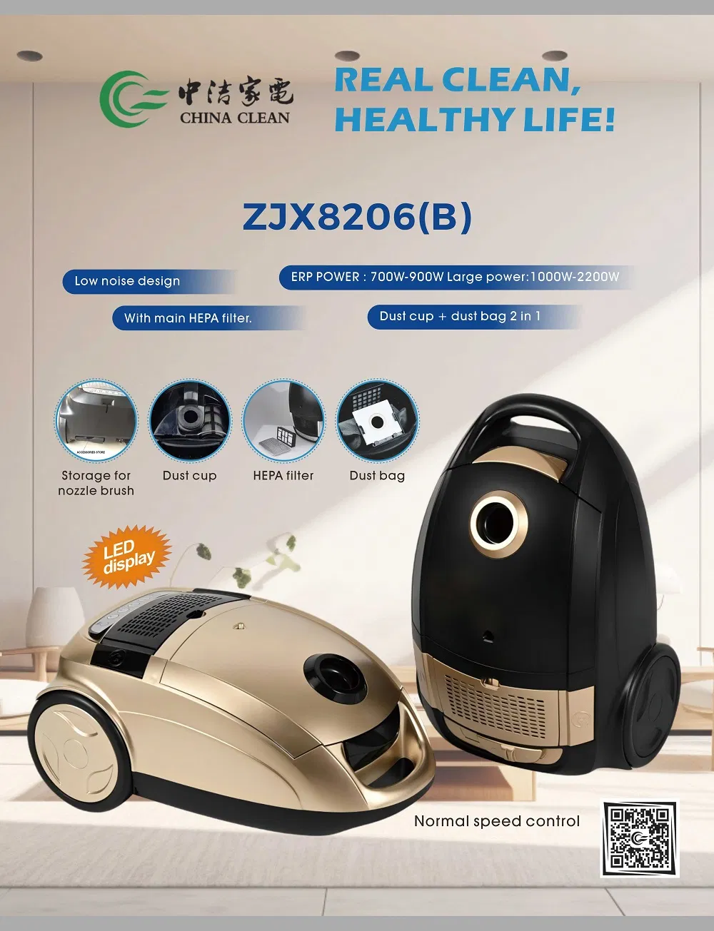 Sleek Silver Gray LED Vacuum Cleaner for Home Efficiency