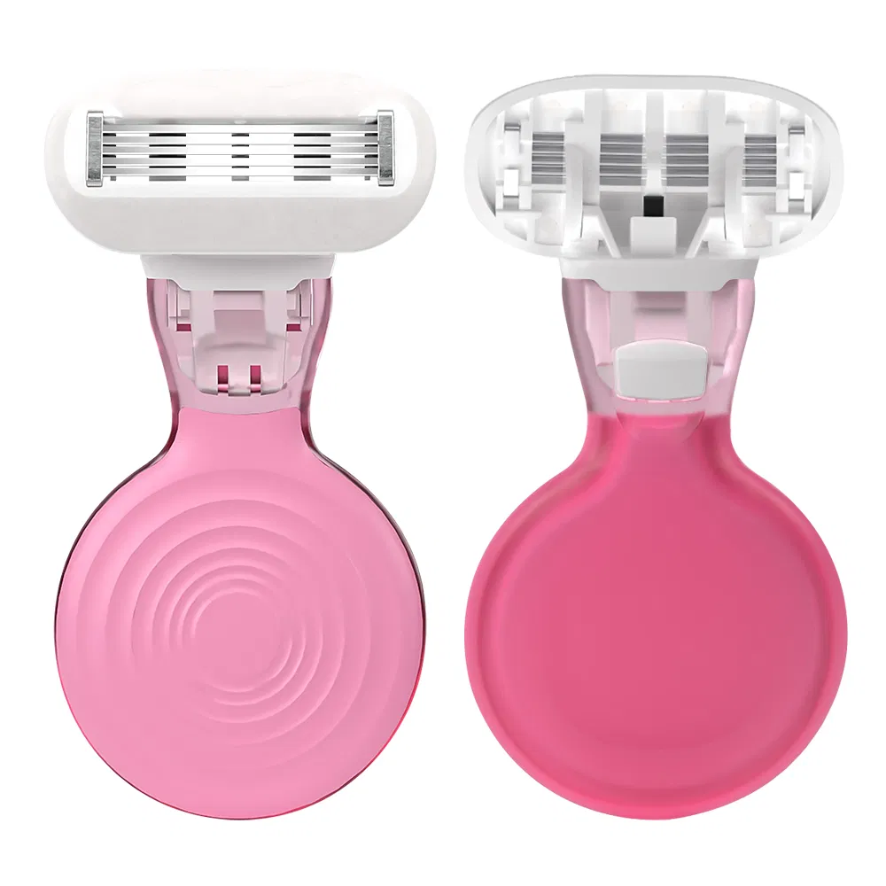 Flexible Bending 5-Blade Women's Razor Short Handle with Replaceable Cartridges & Travel Case, All-in-One Shaving Kit