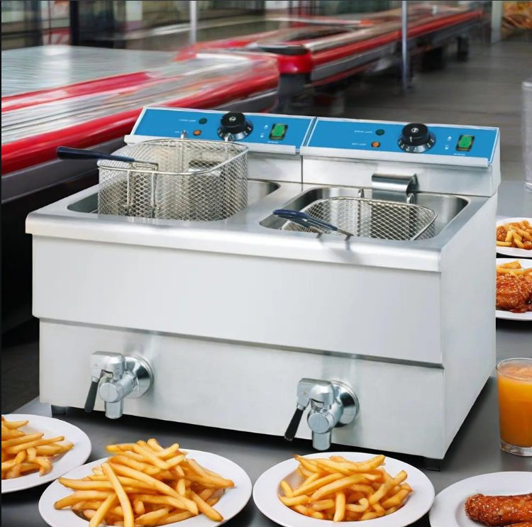 Commercial Chicken Chips Two Tank-19L Stainless Steel Table Top Electric Deep Fryer for Fast Food Shop