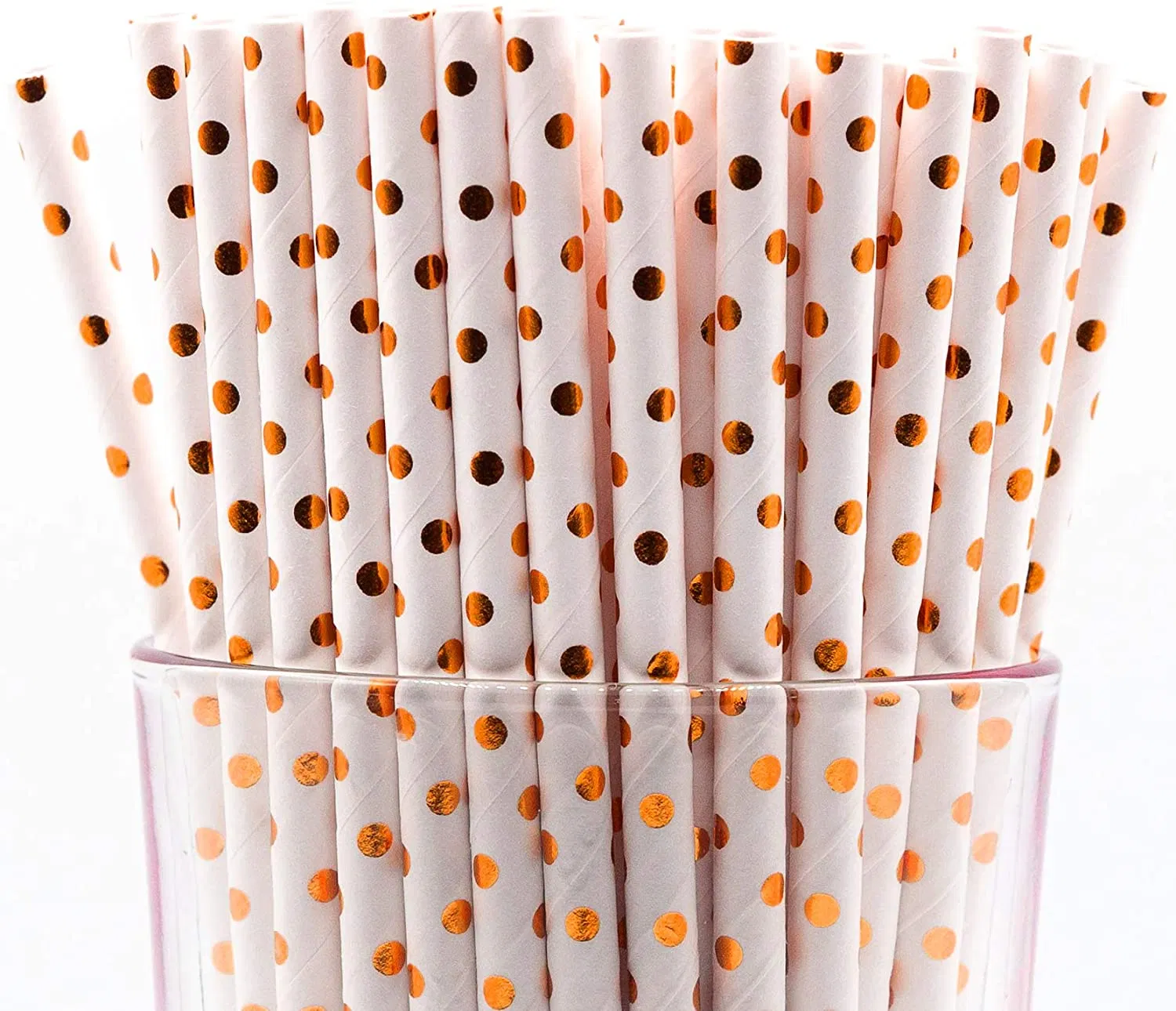 Rose Gold Polka DOT Foil Biodegradable 4-Ply or 3-Ply Paper Drinking Straws (Compostable, Non-toxic, BPA-free)