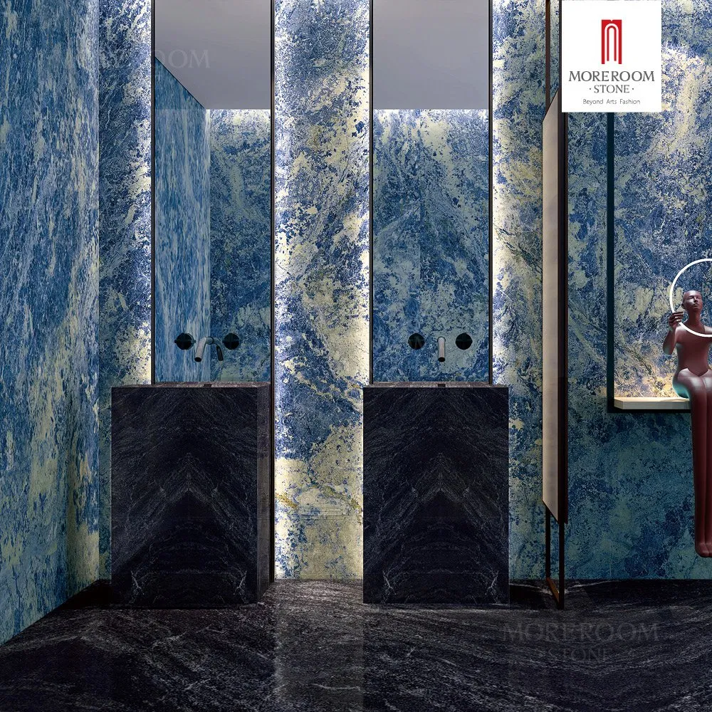 Sinterflex Stone Slab Bolivia Blue Marble Effect for Modern Interior Accents