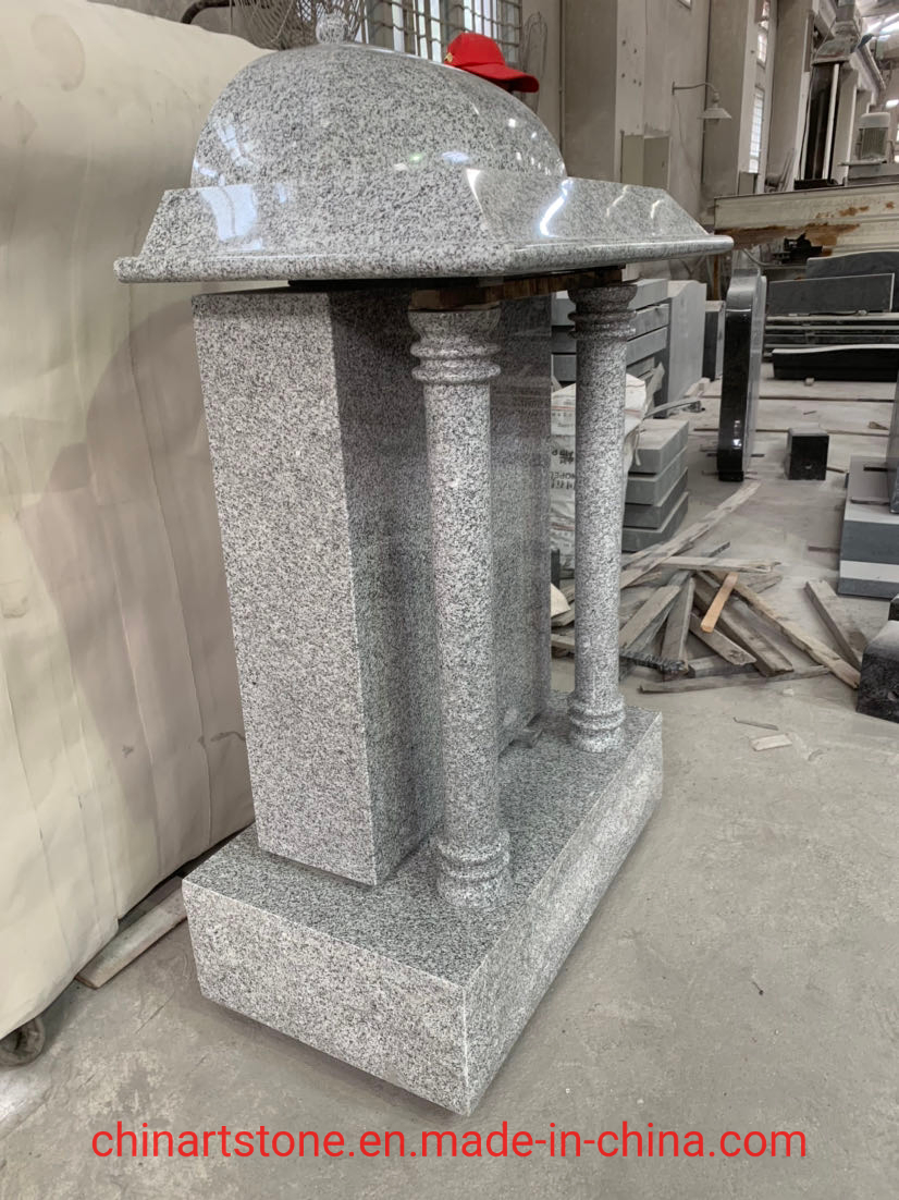 Grey White Granite Tombstone House with Columns for Memorial