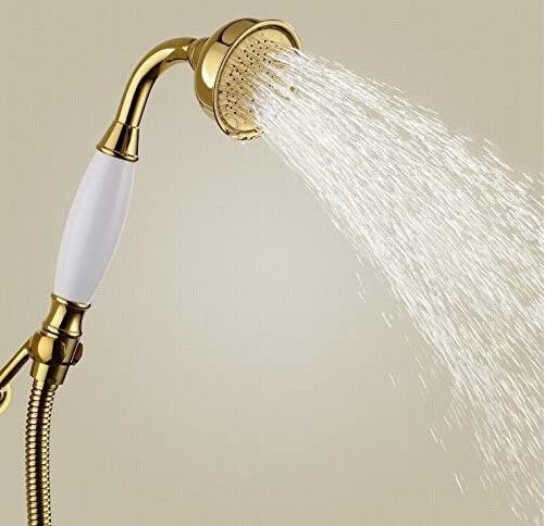 New Brass Ceramics Telephone Handheld Shower Head with Hose Retro Style Gold Finish (Shower head + hose, Gold)