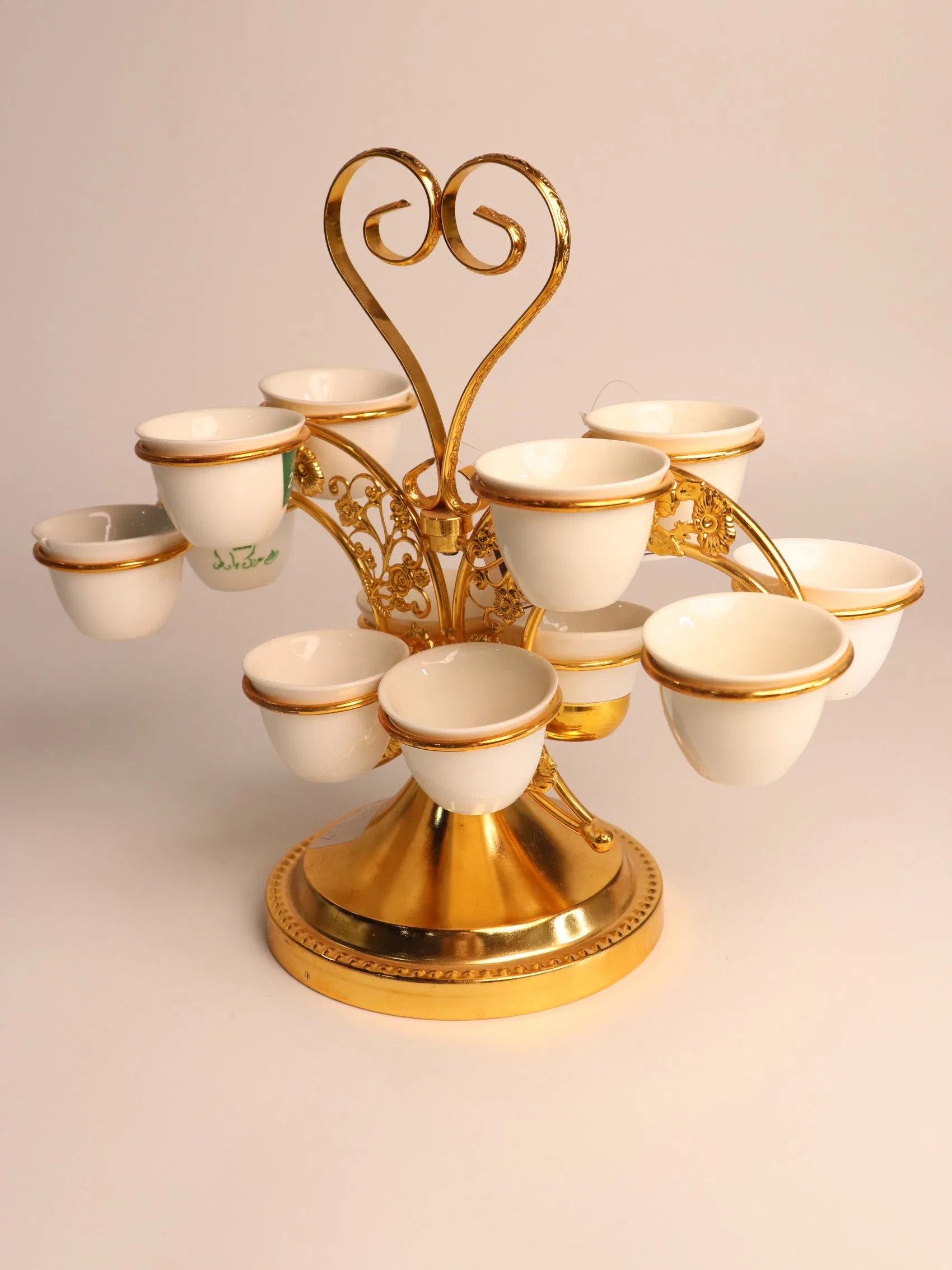 Elegant Electroplated Iron Frame Tea Cup Set, 12 Cups