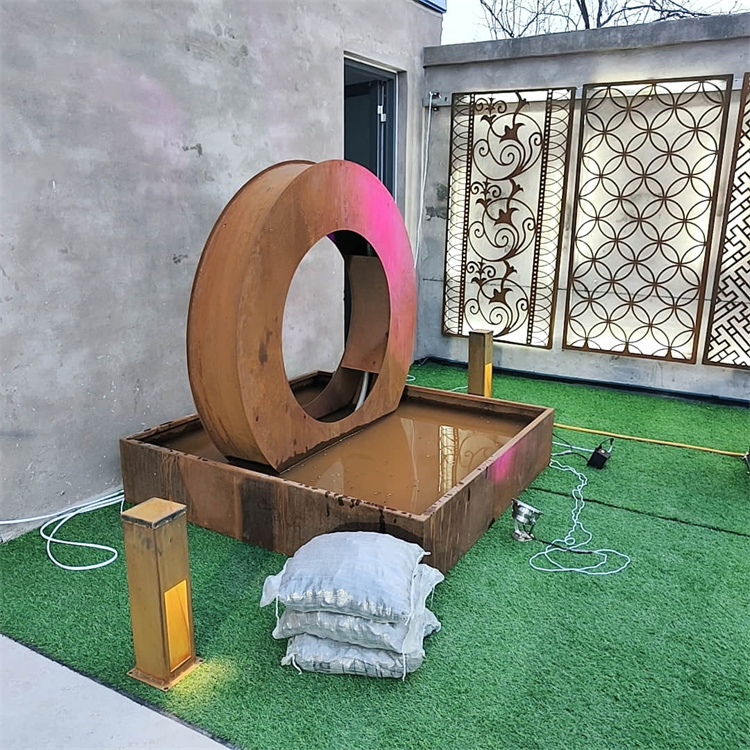 Corten Steel Rain Curtain Water Feature/Fountain with Water Reservoir