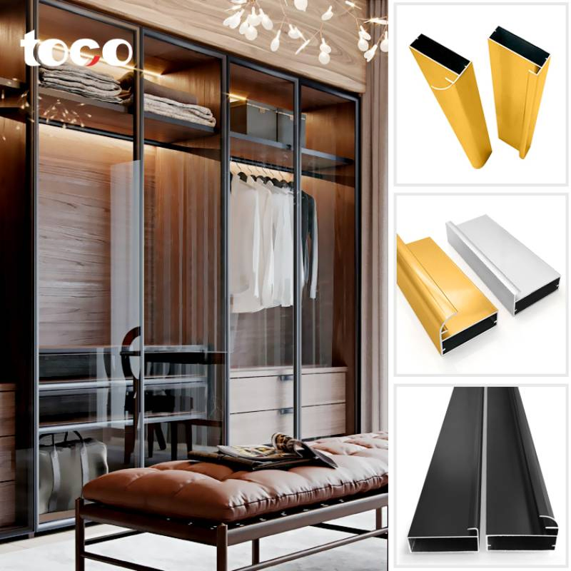 Easy Installed Aluminum Extrusion Frame Handle Wardrobe Glass Sliding Door Aluminium Profile