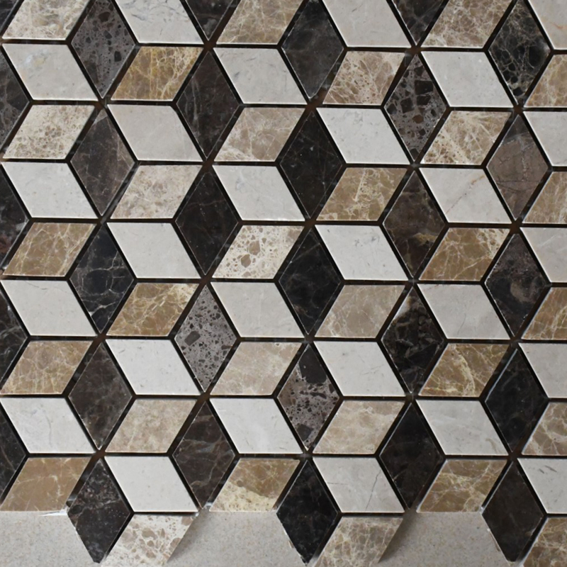 3D Rhombus Shaped Volaka White Marble Mosaic Tile