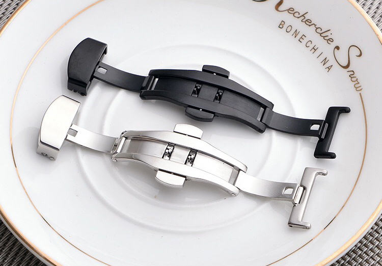 Wholesale 12/14/16/18/20/22mm 316L Stainless Steel Double Button Clasp Butterfly Deployment Watch Buckle