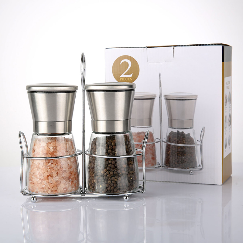 Stainless Steel Manual Salt Pepper Mill Spice Muller Tool.Adjust Ceramic Salt and Pepper Glass Grinder Bottle Clear Spice Glass Bottle Salt Pepper Grinder 160ml