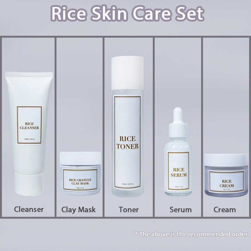Private Label Hydrating Antioxidant Brightening Skin Face Serum Rice Toner Whitening Cream Rice Skin Care Set