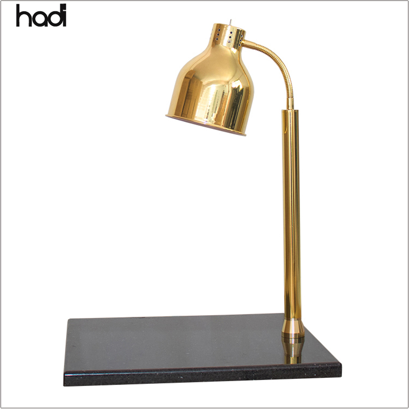 HD 500W Restaurant Hotel Supplies Stainless Steel Copper Table Lamp with Black Marble Base Keep Warm Catering Buffet Light