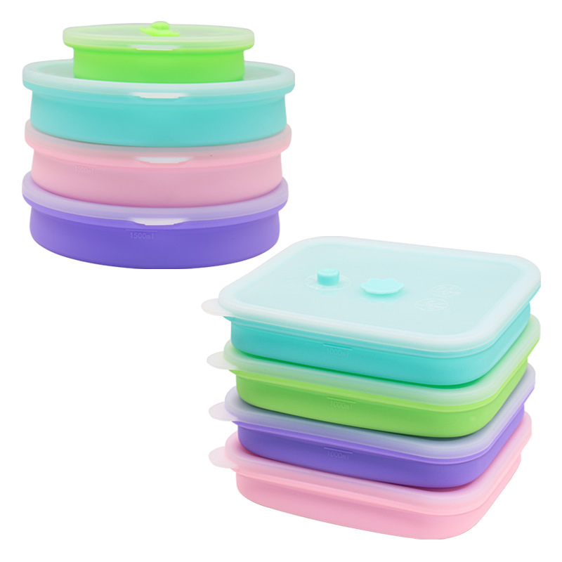 Customized Outdoor Food-Grade Silicone Collapsible Lunch Box, Food-Grade Bento Box, Lunch Box for Camping and Picnics