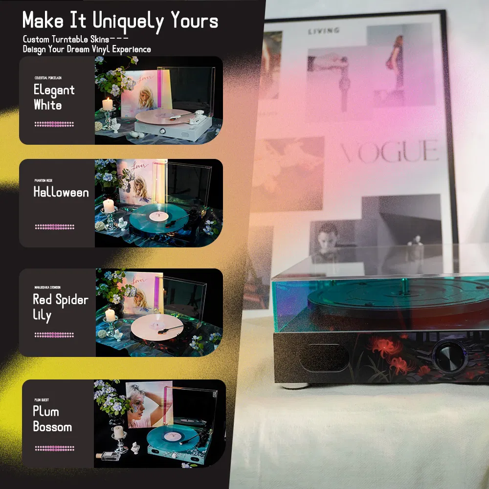 Hi-fi Noise-reduced 3-speed Bluetooth Hi-fi Turntable Lp Vinyl Record Player With Built In Speaker For Gift