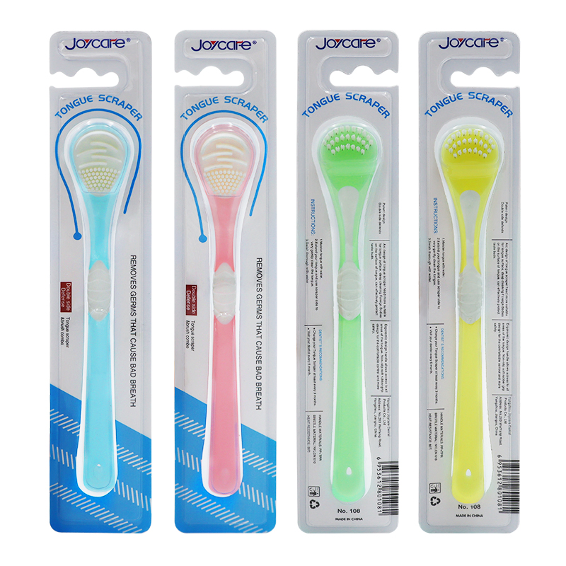 Integrated Tongue Scraper and Brush Cleaning Oral Care Products Nylon/Soft Rubber Bristles