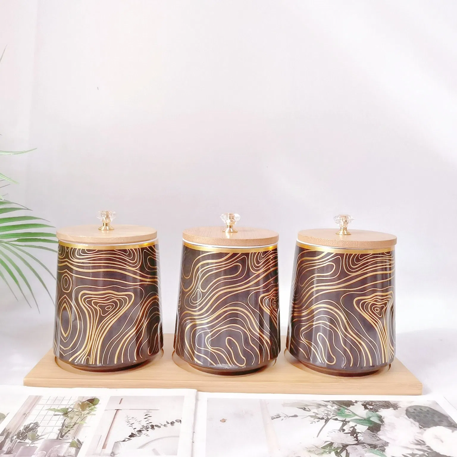 Manufacturer Hot Selling Ceramic Airtight Kitchen Containers Set Ceramic Canister for Kitchen Storage with Bamboo Lids 280ml 650ml