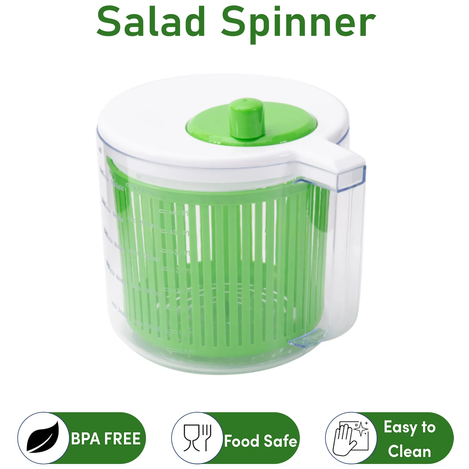 Professional Green Salad Spinner - Manual Spin System with Non-Slip Base and Easy-Grip Handle