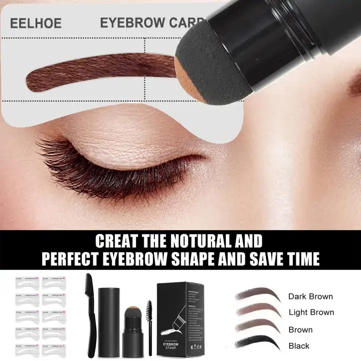 Brow Stamp Shaping Kit Eyebrow Definer with Reusable Eyebrow Stencils Hairline Shadow Powder Stick Eyebrow Stamp