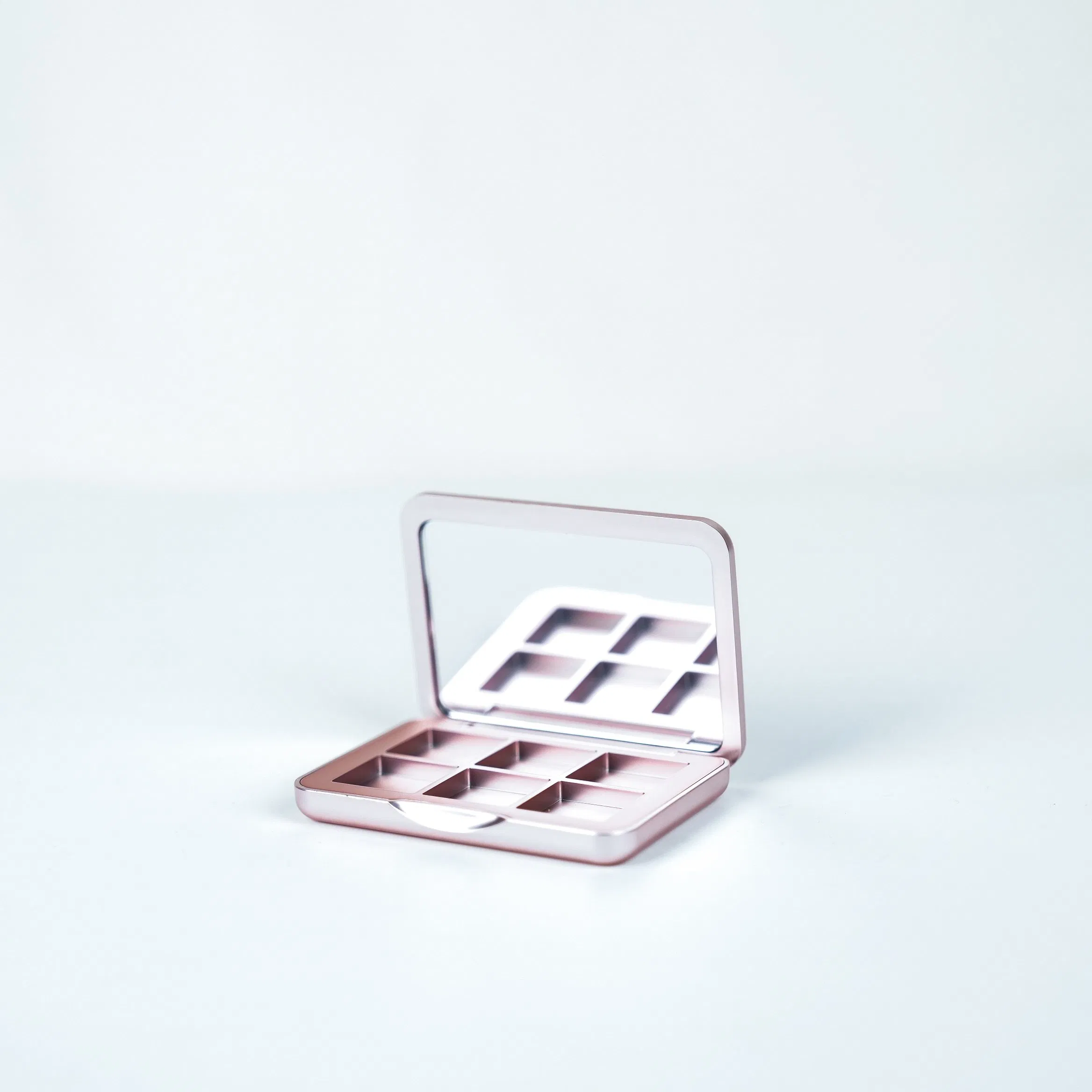 Custom Private Label Pink Eyeshadow Palette Case 6 Wells Plastic Empty Eyeshadow Box with Mirror