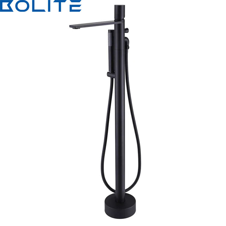 Brushed Black Floor Mounted Brass Single Handle with Manual Shower Faucet Independent Bathtub Faucet