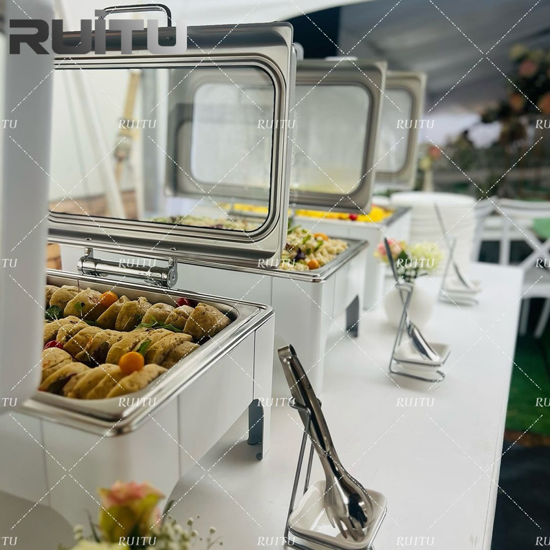 Fast Delivery Dining Table Hydraulic Glass Chafer Safing Dishes Food Warmer with Risers Round 6 Quart White Royal Chaffing Dish