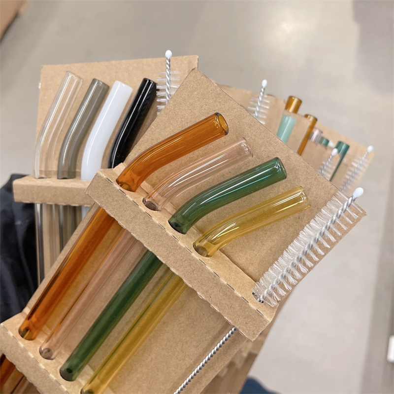 Top Sell Reusable High Borosilicate Glass Straws Glass Straws 10mm Glass Drinking Straw Set with Custom Logo