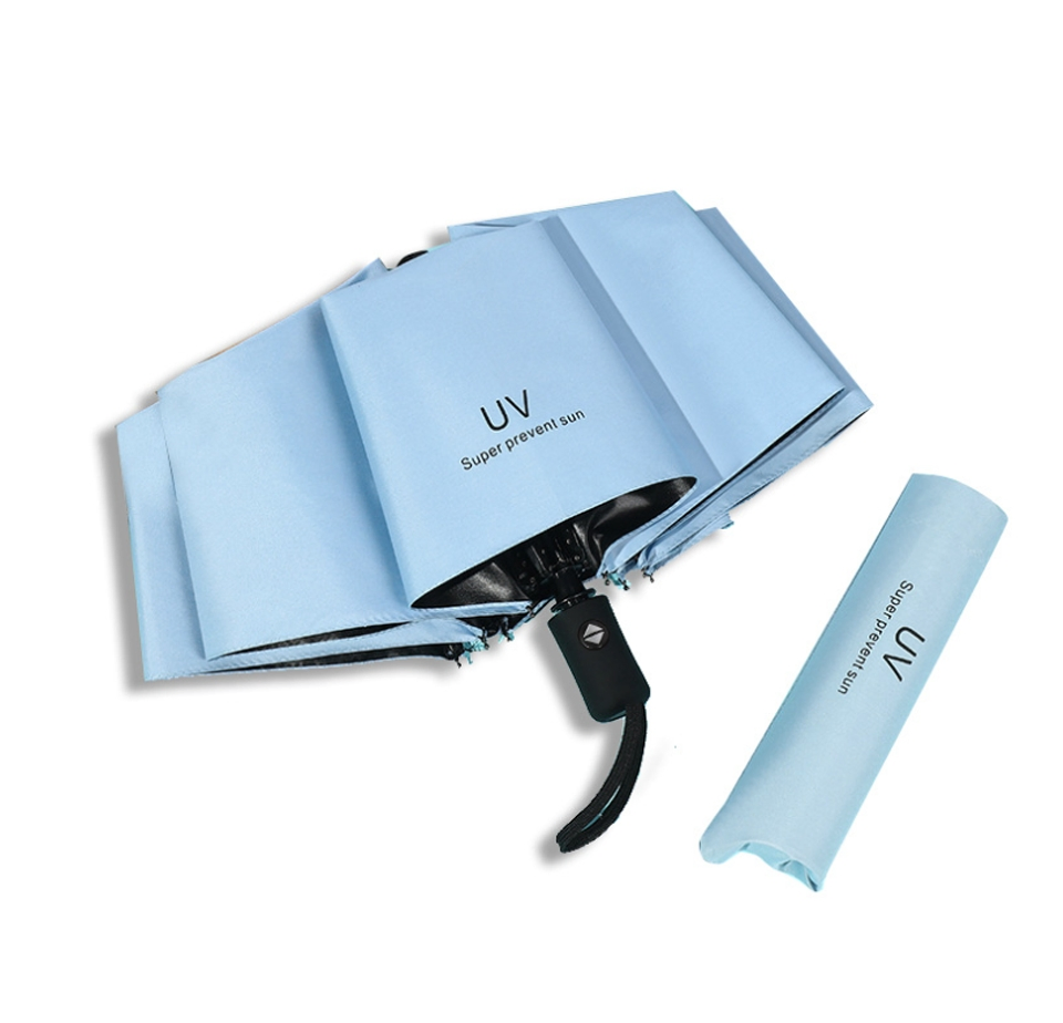 Черный складной зонт с защитой от UV и нанесением логотипа