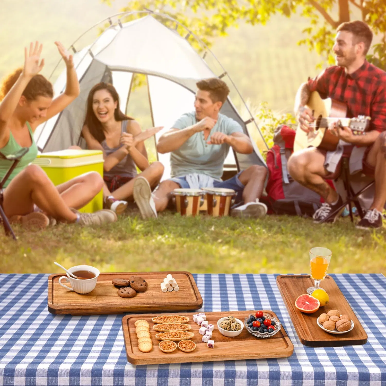 3 Tier Acacia Wooden Tiered Tray Foldable Foldable Table Display Serving Tray for Party Birthday Wedding Christmas