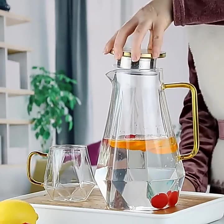 1500ml Hot Selling High Quality Crystal Glass Water Pitcher Set with Stainless Steel Lid