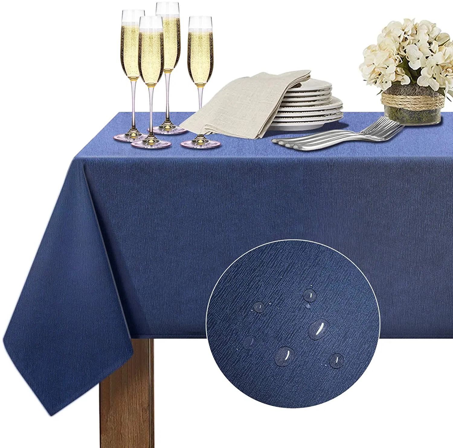 Rectangle Tablecloth Jacquard Bark Crepe Pattern Water Resistantpolyester Table Cloth