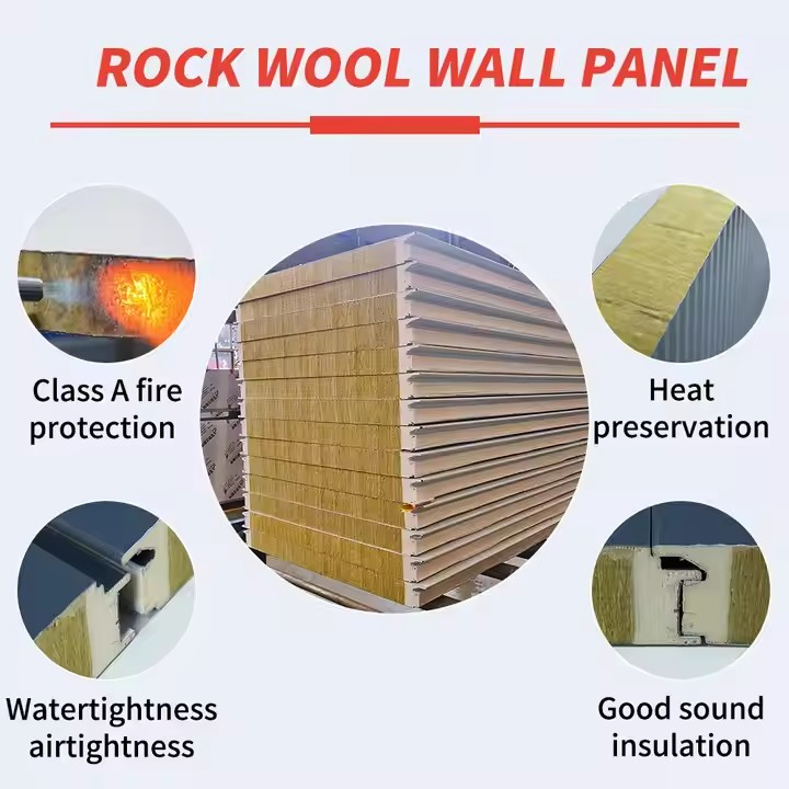 Fireproof Waterproof Color Steel Rock Wool Sandwich Panels