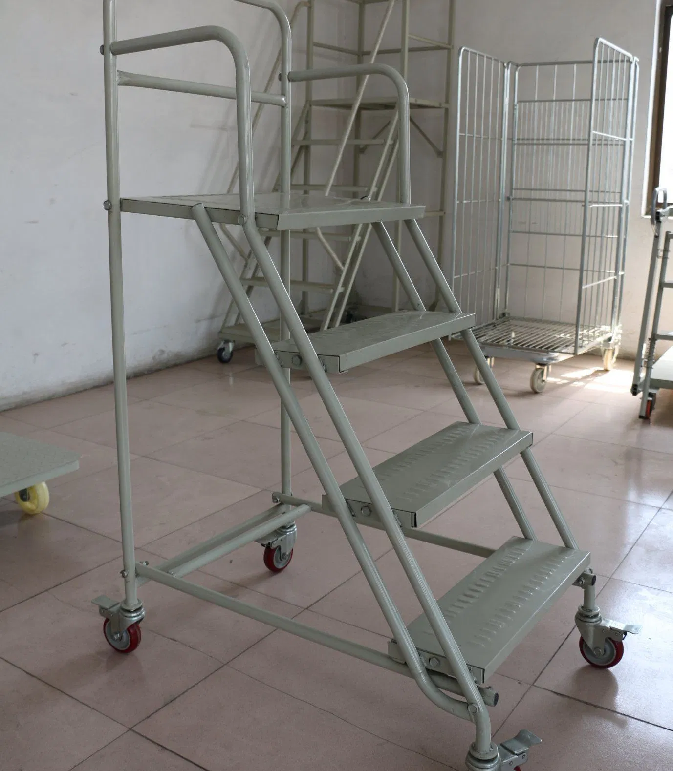 Versatile Warehouse Climbing Ladder Platform Cart - Available in Multiple Colors