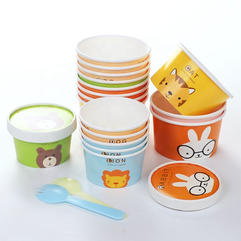 4oz 5oz 6oz 8oz Custom Printed Design Food Grade Ice Cream Packaging Disposable Paper Ice Cream Cup with Lid