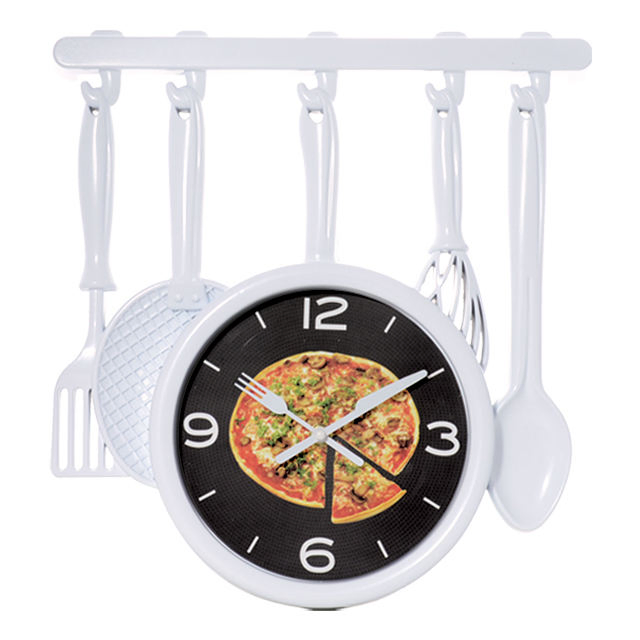 Modern Frying Pan Design, Kitchen Pot Spoon Fork, Dining Room Kitchen Special Design, Decorative Wall Clock, Funny Clock