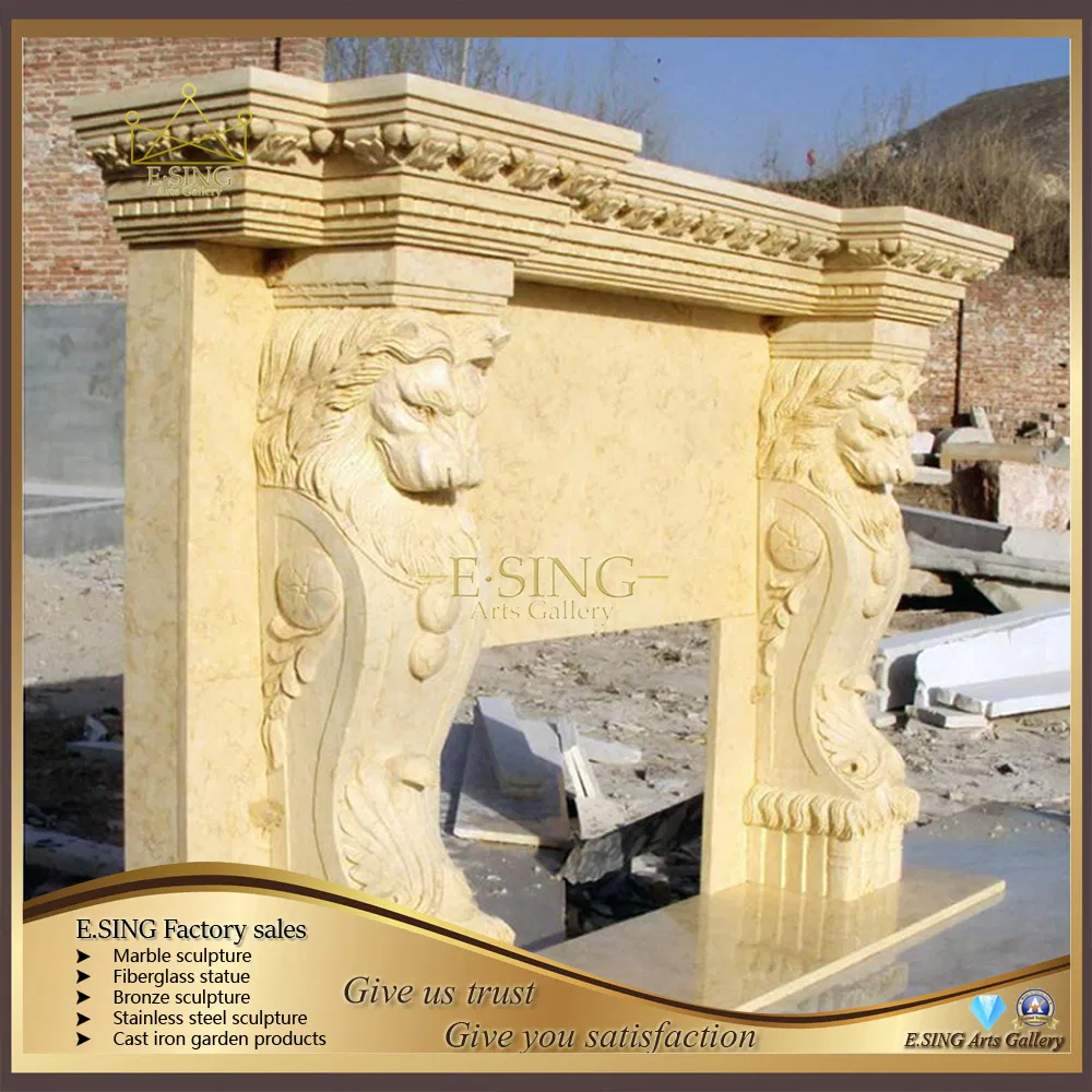 High-Quality Luxurious Character Sculptures Beige Marble Fireplace Mantle