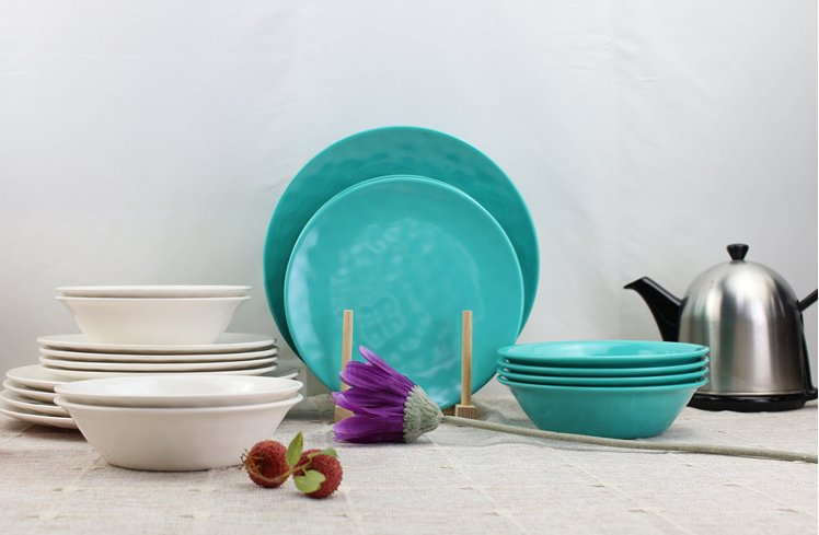 Baby Blue Color Home Restauant Use Houseware Solid Color Melamine, Customized Top Grade Plastic Melamine Diner Set