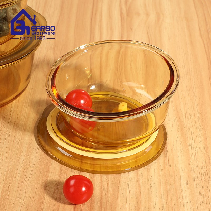 960ml Lunch Box in High Borosilicate Glass with Solid Amber Color LFGB Standard Food Contact Storage Container