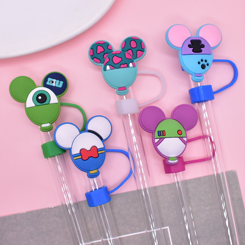 8/10m Cute Mickey Mouse Head Dust Plug Straw Cap Creative DIY Water Cup Straw Accessories in Stock for Cross-Border E-Commerce