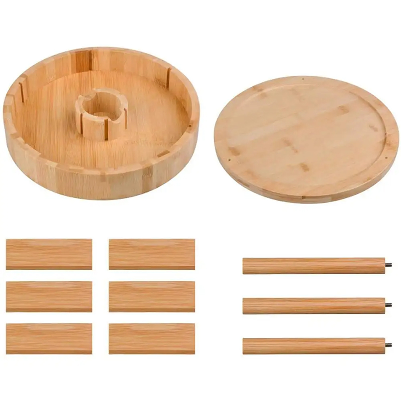 2-Tier Bamboo Kitchen Countertop Cabinet Rotating Condiments Storage Organizer Turntable Spice Holder