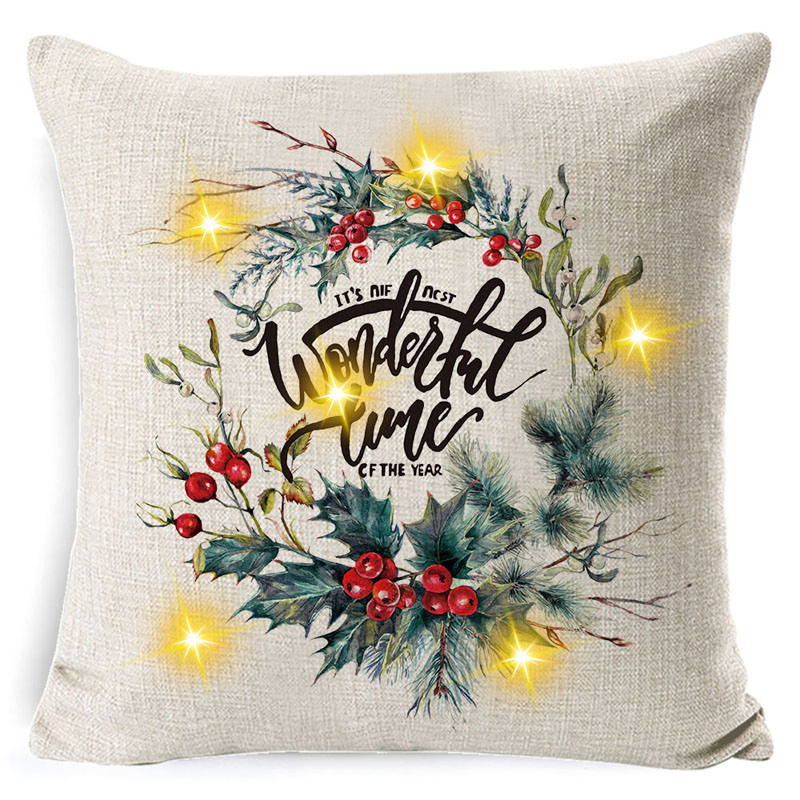 Christmas Decorative Square Throw Pillow Cover Cushion Cover with Light