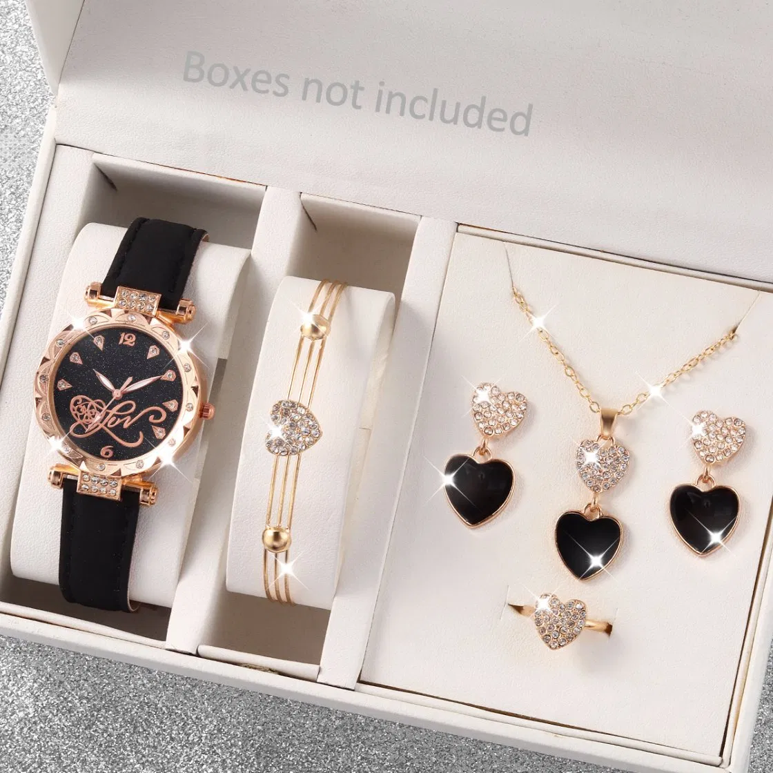 Romantic Heart Rhinestone Jewelry Women's Watch Set (6 Pieces)