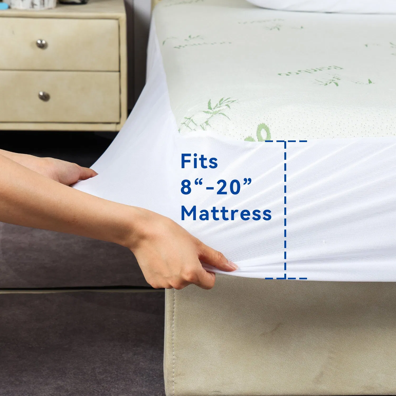 100% Bamboo Queen Size Waterproof Mattress Protector Mattress Cover Topper Elastic Band Straps