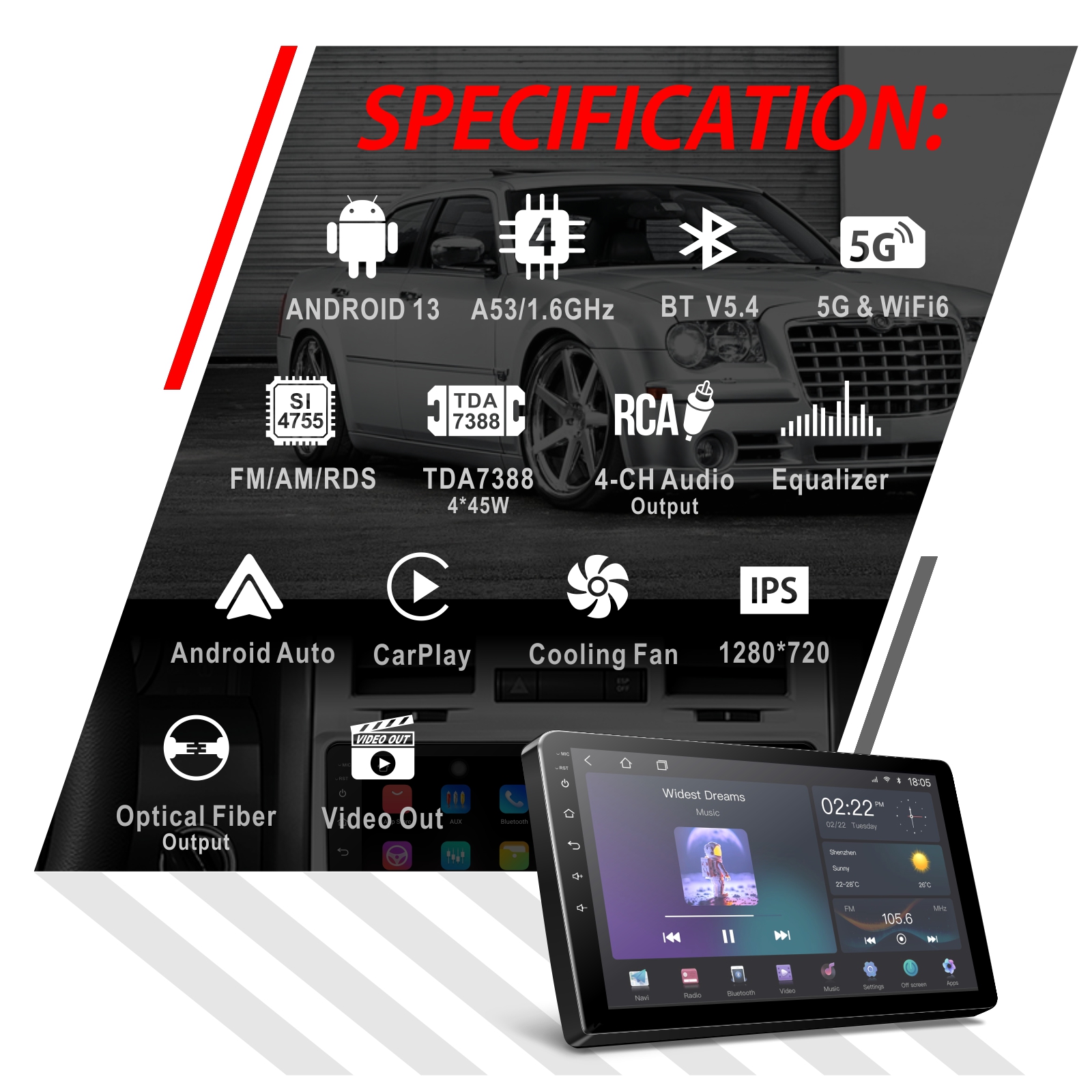 Автомагнитола Android 9 дюймов QLED CarPlay Bluetooth