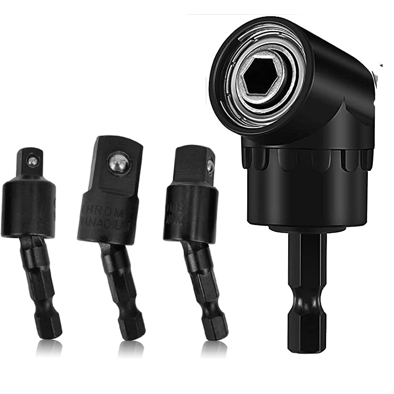 Power Screwdriver Right Angle Drill Extension Attachment 1/4" 3/8" 1/2" Hex Magnetic Bit Socket Adaptors with Quick Change Drive